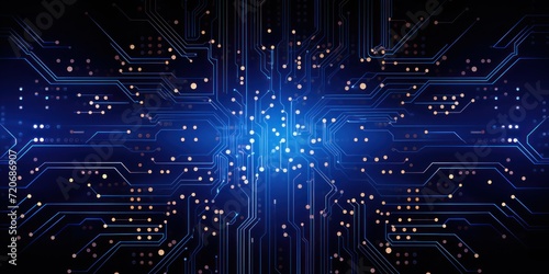 Computer technology vector illustration with indigo circuit board background pattern