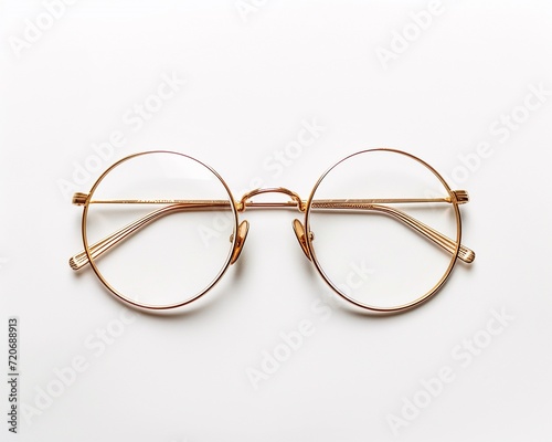 Street style oval prescription glasses with thin black metal frame, clear lens, isolated on white background, front view.