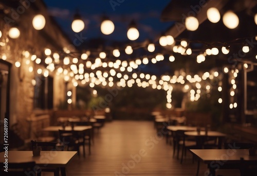 Blurred background of restaurant with abstract bokeh light Lights decoration Party Event Festival Ho