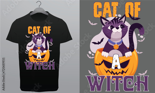 Cat of a Witch Halloween Tshirt design print on demand vector royalty-free