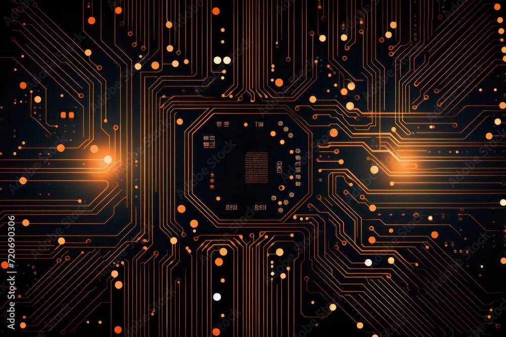 Computer technology vector illustration with peach circuit board background pattern