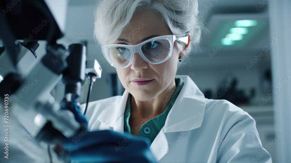 Focused scientist using a pipette in a laboratory setting with a microscope and test tubes visible, indicating research or experimentation. Focused scientist using a pipette in a laboratory setting with a microscope and test tubes visible, indicating research or experimentation.