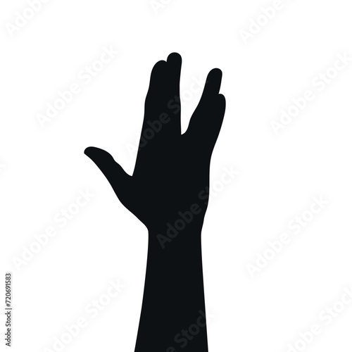 Vulcan salute gesture silhouette. Live long and prosper hand sign. Vector illustration