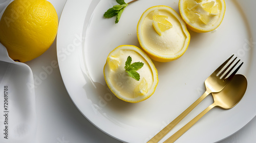 lemon posset, a refreshing light dessert in lemon peel