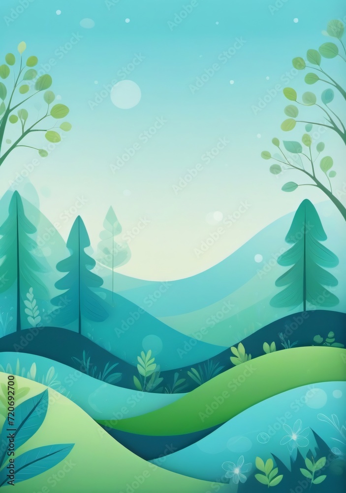 Childrens Illustration Of Abstract Nature Background In Blue And Green Tones - A Unique Artistic Presentation Ideal For Creative Projects