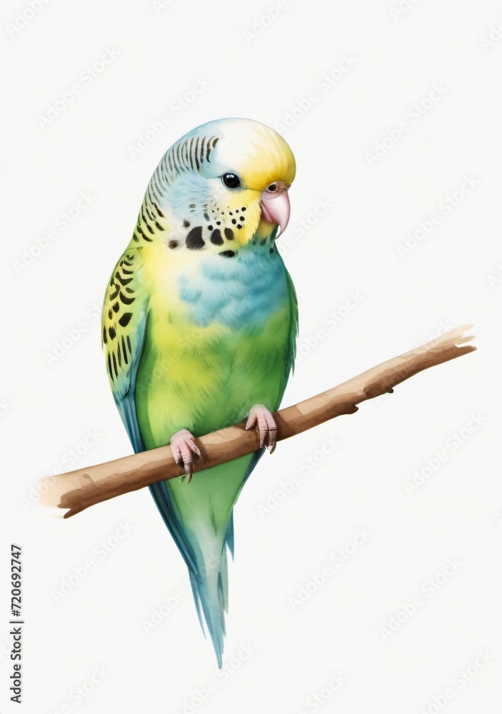 Obraz premium Watercolor Illustration Of A Budgie Bird Isolated On White Background