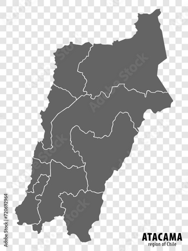 Blank map Atacama  Region of Chile. High quality map Atacama with municipalities on transparent background for your web site design, logo, app, UI. Republic of Chile.  EPS10. photo