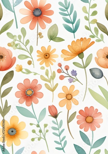 Childrens Illustration Of Watercolor Vintage Flowers Illustration For Kids