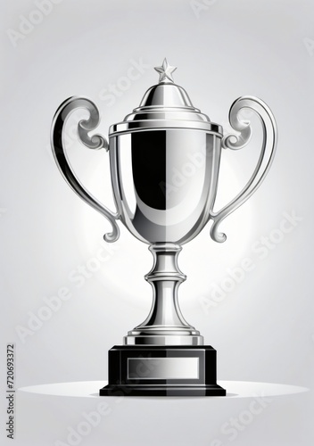 Childrens Illustration Of Silver Trophy Isolated On White Background.