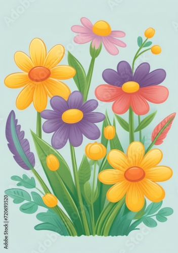 Childrens Illustration Of Flowers Bunch,