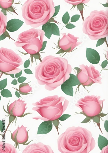 Childrens Illustration Of Beautiful Delicate Bouquet Of Pink Roses In Craft Wrapping Paper On White Background . Generative