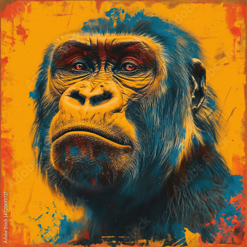 A gorilla portrayed in a highly stylized and artistic manner