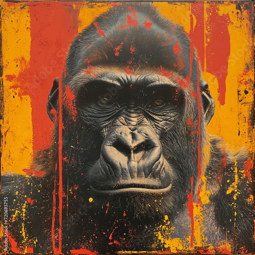 A gorilla portrayed in a highly stylized and artistic manner