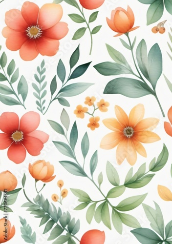 Watercolor Illustration Of A Set Of Floral Elements Isolated On White Background © Pixel Matrix