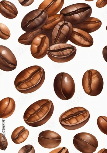 Watercolor Illustration Of Roasted Coffee Beans Isolated On White Background