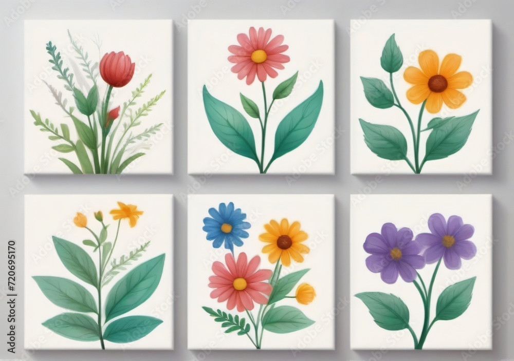 Childrens Illustration Of A Set Of Canvases With Flower. Plant Art Design. Childrens Illustration Of A Set Of Canvases With Flower. Plant Art Design.