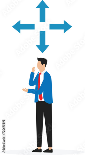 Decision making and decide the right way, choosing best solution to success, business direction or thinking concept
