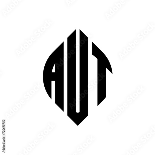 AUT circle letter logo design with circle and ellipse shape. AUT ellipse letters with typographic style. The three initials form a circle logo. AUT Circle Emblem Abstract Monogram Letter Mark Vector.