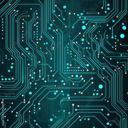 Computer technology vector illustration with teal circuit board background pattern