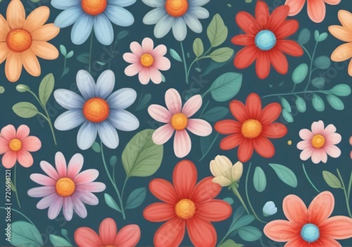 Childrens Illustration Of Seamless Pattern With Flowers © Pixel Matrix