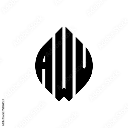 AWV circle letter logo design with circle and ellipse shape. AWV ellipse letters with typographic style. The three initials form a circle logo. AWV Circle Emblem Abstract Monogram Letter Mark Vector.