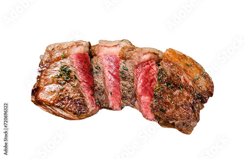 Grilled Striploin steak with potato  beef meat. Isolated  Transparent background. 