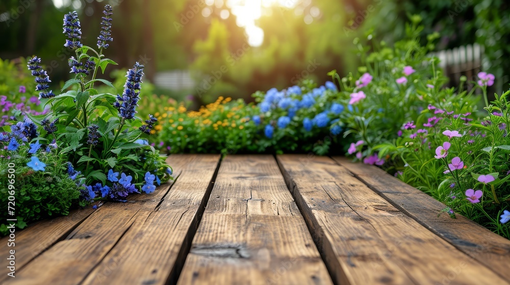 A wooden table covered with a multitude of colorful and vibrant flowers, creating a lively and vibrant display. A wooden table covered with a multitude of colorful and vibrant flowers, creating a lively and vibrant display.