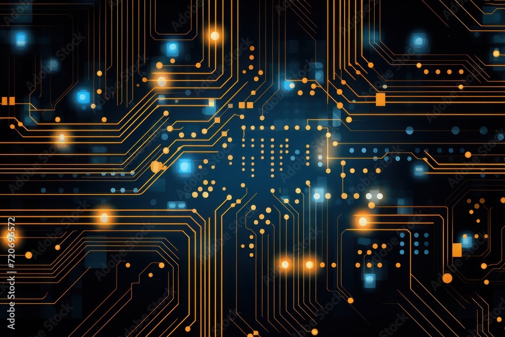 Computer technology vector illustration with topaz circuit board background pattern