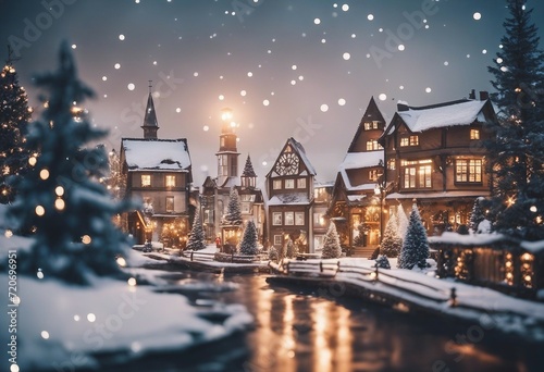 Christmas village with Snow in vintage style Winter Village Landscape Christmas Holidays Christmas C