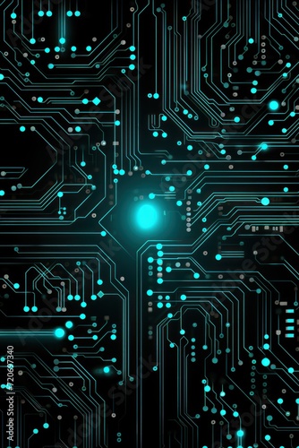 Computer technology vector illustration with turquoise circuit board background pattern