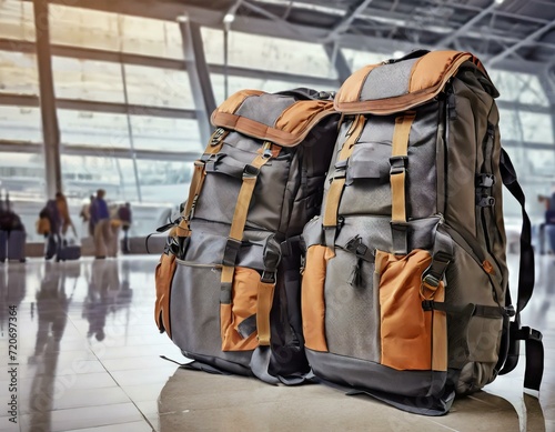 backpacks in an airport, travel, nomad