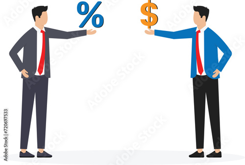 Investment profit earnings, interest rate or dividends percentage, offer discount or sale, income tax or make money concept
