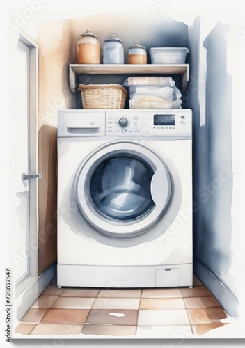 Wallpaper Mural Watercolor Illustration Of A White Blurry Home Laundry Room With Modern Washing Machine Isolated On White Background Torontodigital.ca