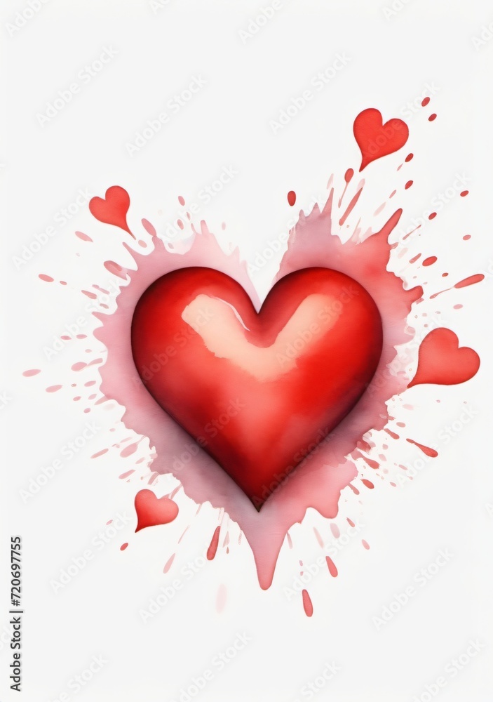 Watercolor Illustration Of A 3D Red Heart Isolated On White Background Watercolor Illustration Of A 3D Red Heart Isolated On White Background