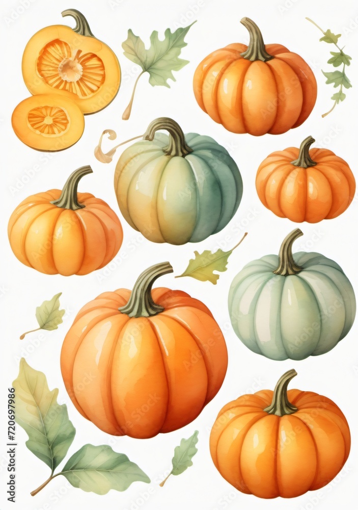 Watercolor Illustration Of A Watercolor Illustration Of A Ripe Pumpkin Isolated On White Background