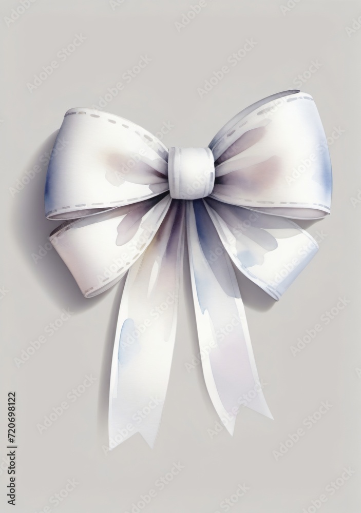 Watercolor Illustration Of A White Gift Bow Ribbon Isolated On White Background