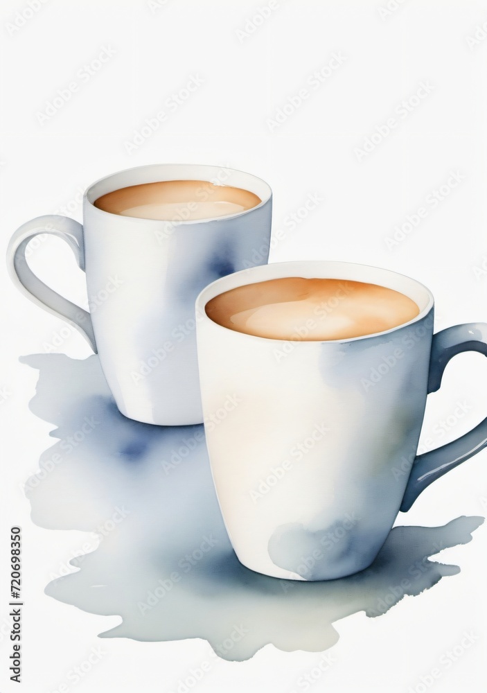 Watercolor Illustration Of A Mockup Of Two White Mugs Isolated On White Background Watercolor Illustration Of A Mockup Of Two White Mugs Isolated On White Background