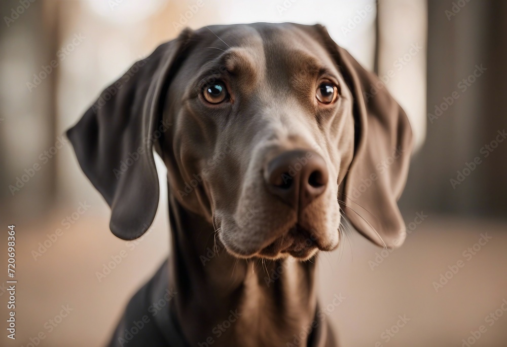 Cute playful doggy or pet is playing and looking happy isolated on transparent background Brown weim