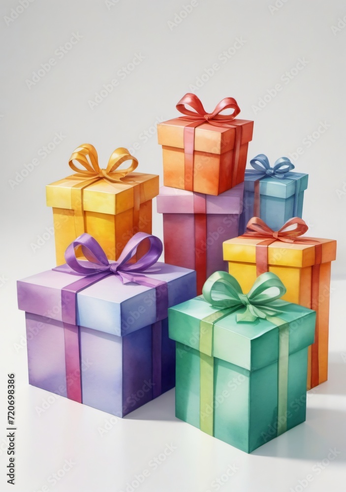 Watercolor Illustration Of A 3D Render Of Isolated Open Gift Boxes Isolated On White Background Watercolor Illustration Of A 3D Render Of Isolated Open Gift Boxes Isolated On White Background