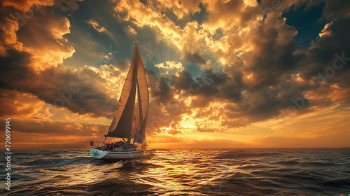 Sailboat Sailing in the Vast Ocean