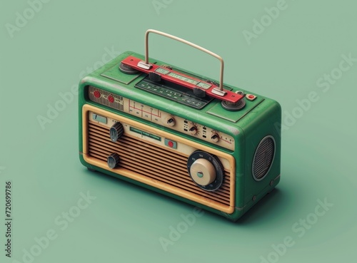 Retro radio on a green background. illustration. Vintage style.