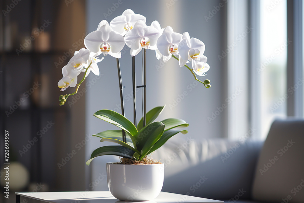 Orchid, orchidaceae, flower with leaves in a pot. Plant, nature, phalaenopsis, blossom, bloom, floral and flora Orchid, orchidaceae, flower with leaves in a pot. Plant, nature, phalaenopsis, blossom, bloom, floral and flora