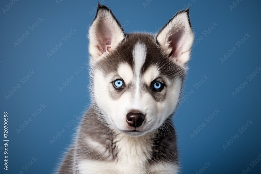 cute husky puppy on a blue background. dog, pet.