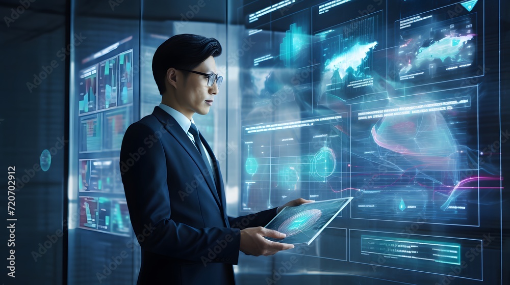 businessman using a tablet to analyze complex data sets in real-time