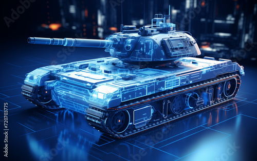 Tank isolated on a black background  wireframe style