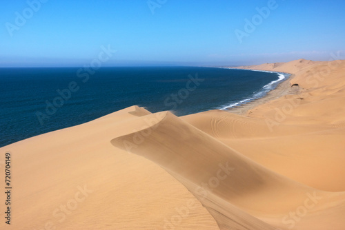 Sand dunes of the Namib Desert and the Atlantic Ocean, Sandwich Harbor, Namib Naukluft Park, Namibia, Africa