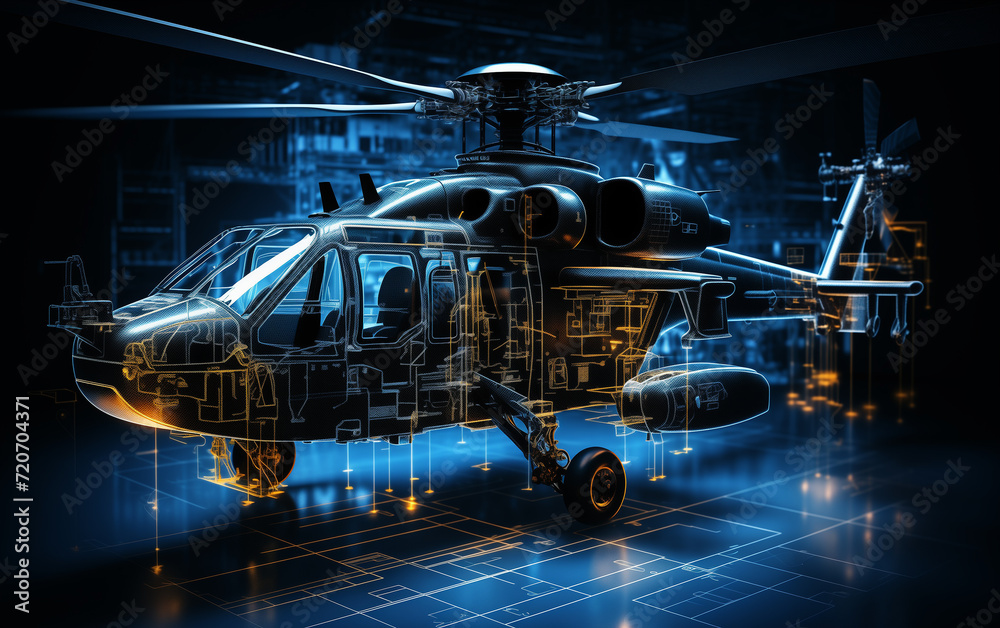 Wireframe army helicopter isolated on a black background Wireframe army helicopter isolated on a black background