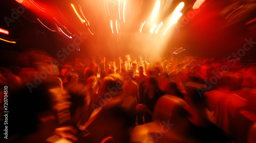 blurry shot of a disco with many people in the light of the light music. bright parties and clubs. Generative AI