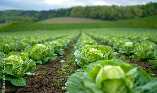 Farmer's field with cabbage. Agriculture concept.