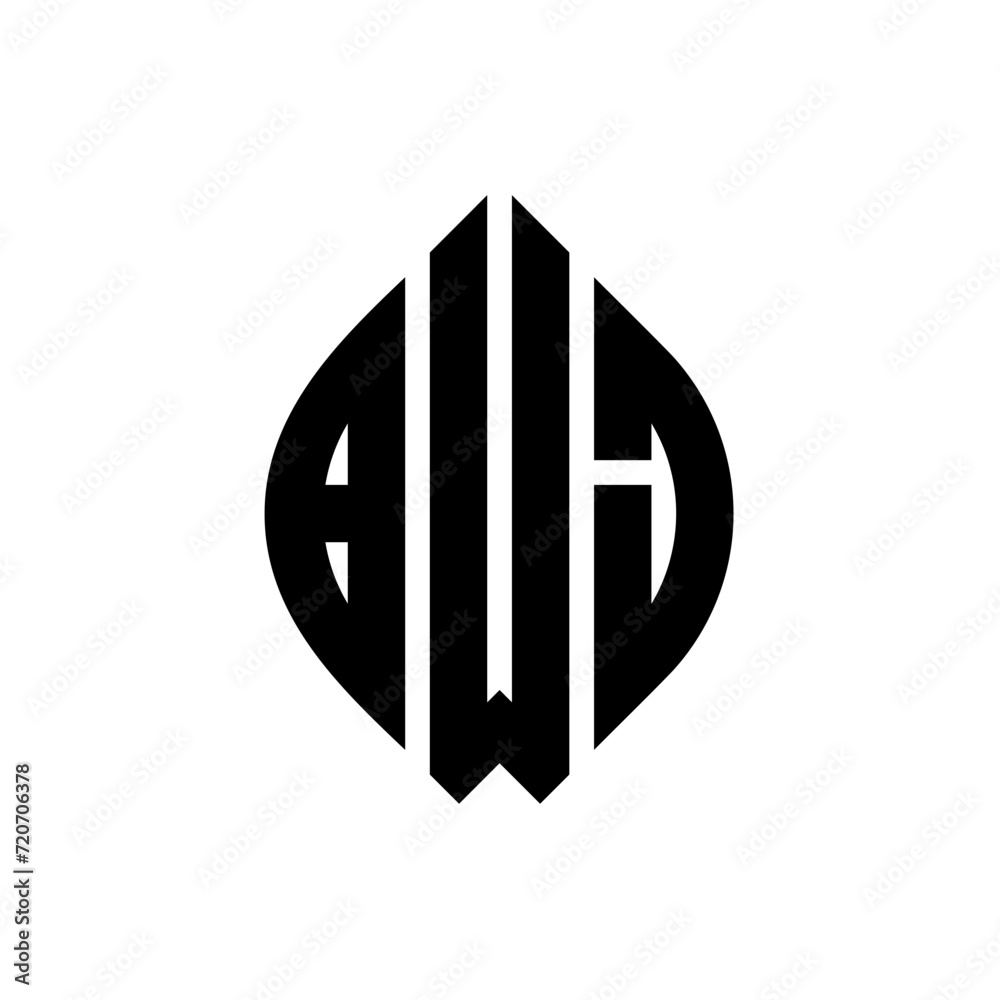 BWJ circle letter logo design with circle and ellipse shape. BWJ ellipse letters with typographic style. The three initials form a circle logo. BWJ Circle Emblem Abstract Monogram Letter Mark Vector. BWJ circle letter logo design with circle and ellipse shape. BWJ ellipse letters with typographic style. The three initials form a circle logo. BWJ Circle Emblem Abstract Monogram Letter Mark Vector.